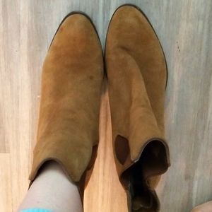 Zara Camel Suede Ankle Leather Boots Size 8.5